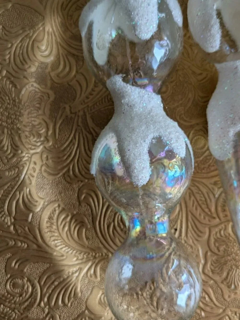 4 Vintage Hand Blown Glass Christmas Ornament Snow Topped Icicle Bulb